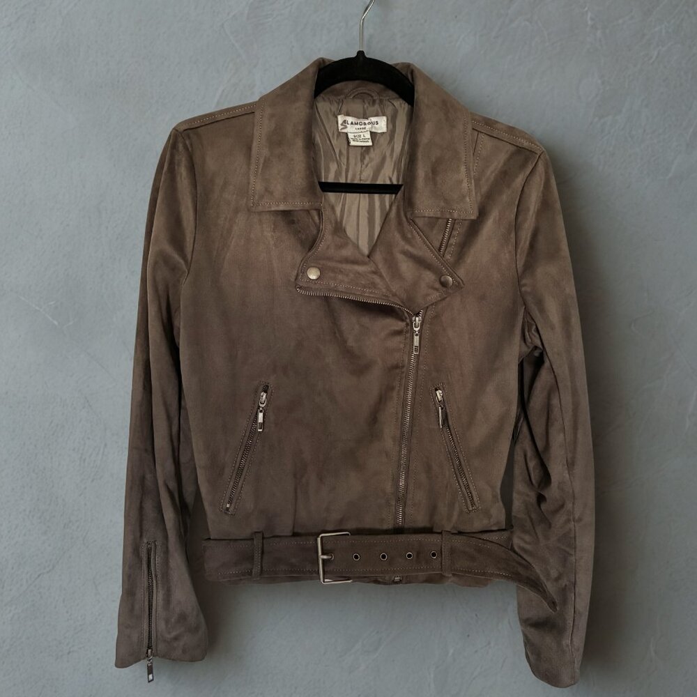 Glamorous Grey Ultra Suede Moto Jacket Size L